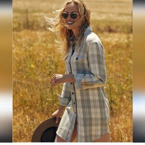 Outerknown Plaid Blanket Shirt Dress Organic Cotton Boho Western Women Sz Medium